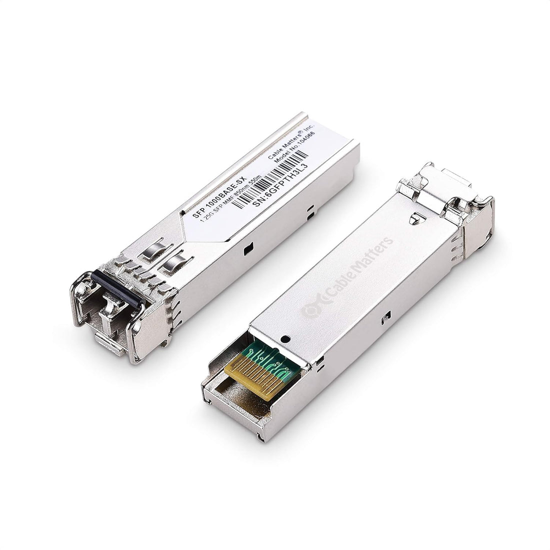 Cable Matters 2-Pack 1000BASE-SX SFP to LC Multi Mode 1G Fiber Transceiver Modular for Cisco, Dell, Ubiquiti, TP-Link, D-Link, Juniper, Huawei, Mellanox, Mikrotik, Netgear, and Supermicro Equipment