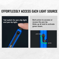 OLIGHT O'Pen Glow EDC Pen Light, 120 Lumens with Green Beam, Rechargeable LED Flashlight for Outdoor Uses, Writing, Adventure, Professional Business Gift(Blue)