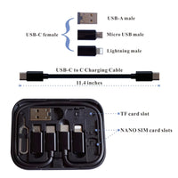 USB C to C Charging/Data Transfer Cable with Type C to Micro/iOS/USB A adapters OTG in Pocket Box with Makeup Mirror Black