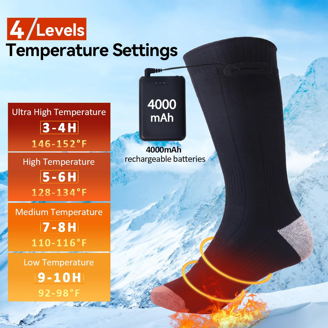 Comfheat Heated Socks for Women 4000mAh Washable Rechargeable Electric Thermal Warming Socks for Skiing Hunting Winter Outdoors, Battery Included