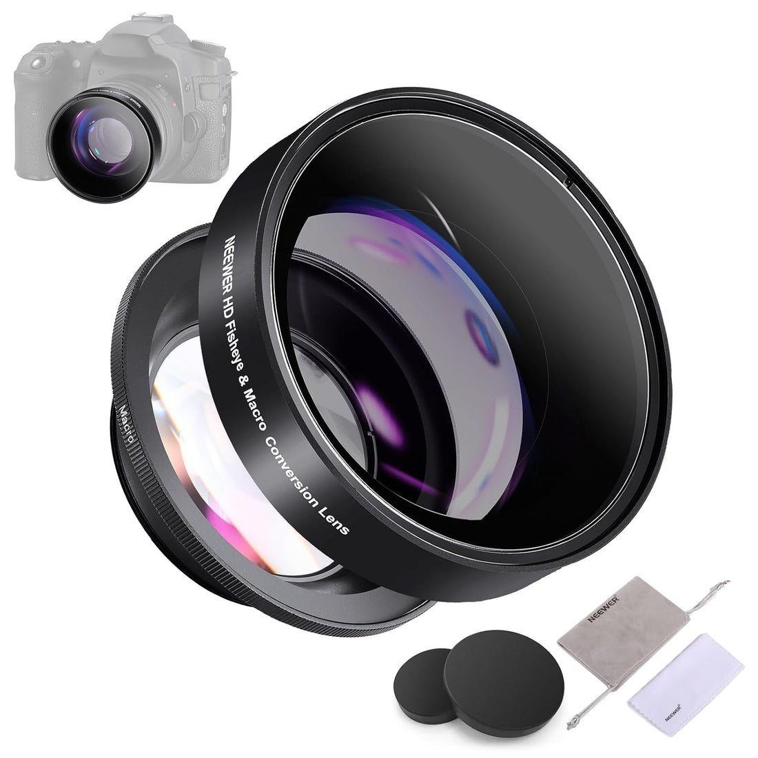 NEEWER 52mm 0.43X HD 2 in 1 Wide Angle & Macro Lens, Ultra Wide Angle Lens with 18mm Focal Length Compatible with Canon T7 M50 90D M6 MarkII Nikon D780 D850 Z50 Z fc Fujifilm X-T4 X-T3 X-T30, LS-20