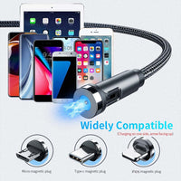 540° Rotation Magnetic Charging Cable,Raosky Magnetic Charging Tips 3in1 Short USB Cable Compatible for All Smartphone/ChargeBank/Charging Station for Multiple Devices(1ft/Black/3in1,2Pack)