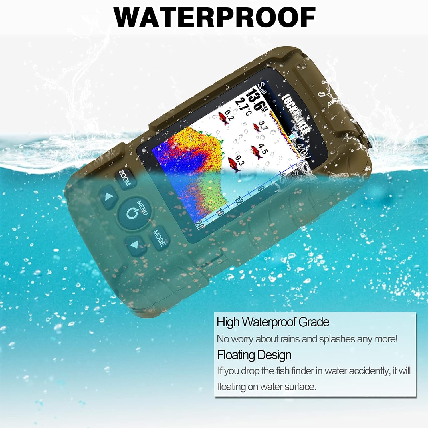 LUCKYLAKER Sensor Handheld Fish Finder Water LCD Boat Depth Finder Display Transducer Wireless Waterproof Fish Finders Transducer Fishing Gift