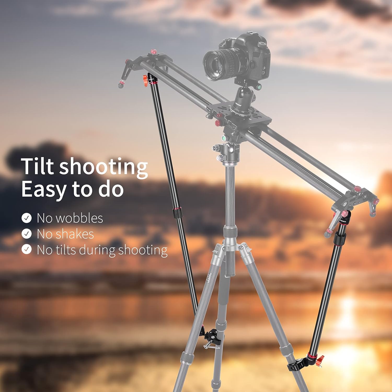 Neewer Camera Slider Support Arm Stabilizer, 2-Pack Adjustable Tripod Stability Arm for Increasing Stability in Aluminum Alloy, Extendable Poles for Camera Video Slider RailÃ‚ with C Clamps and BallHead