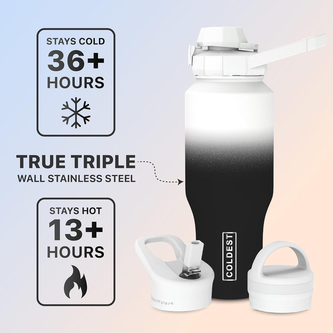 The Coldest Water Sports Insulated Stainless Steel Water Bottle 3 Lids (Chug Lid, Straw Lid, Handle Lid) Tumbler with Handle on Lid Water Bottles Cup Vacuum , Fits Cirkul Lid (36 oz, Hyperspace)