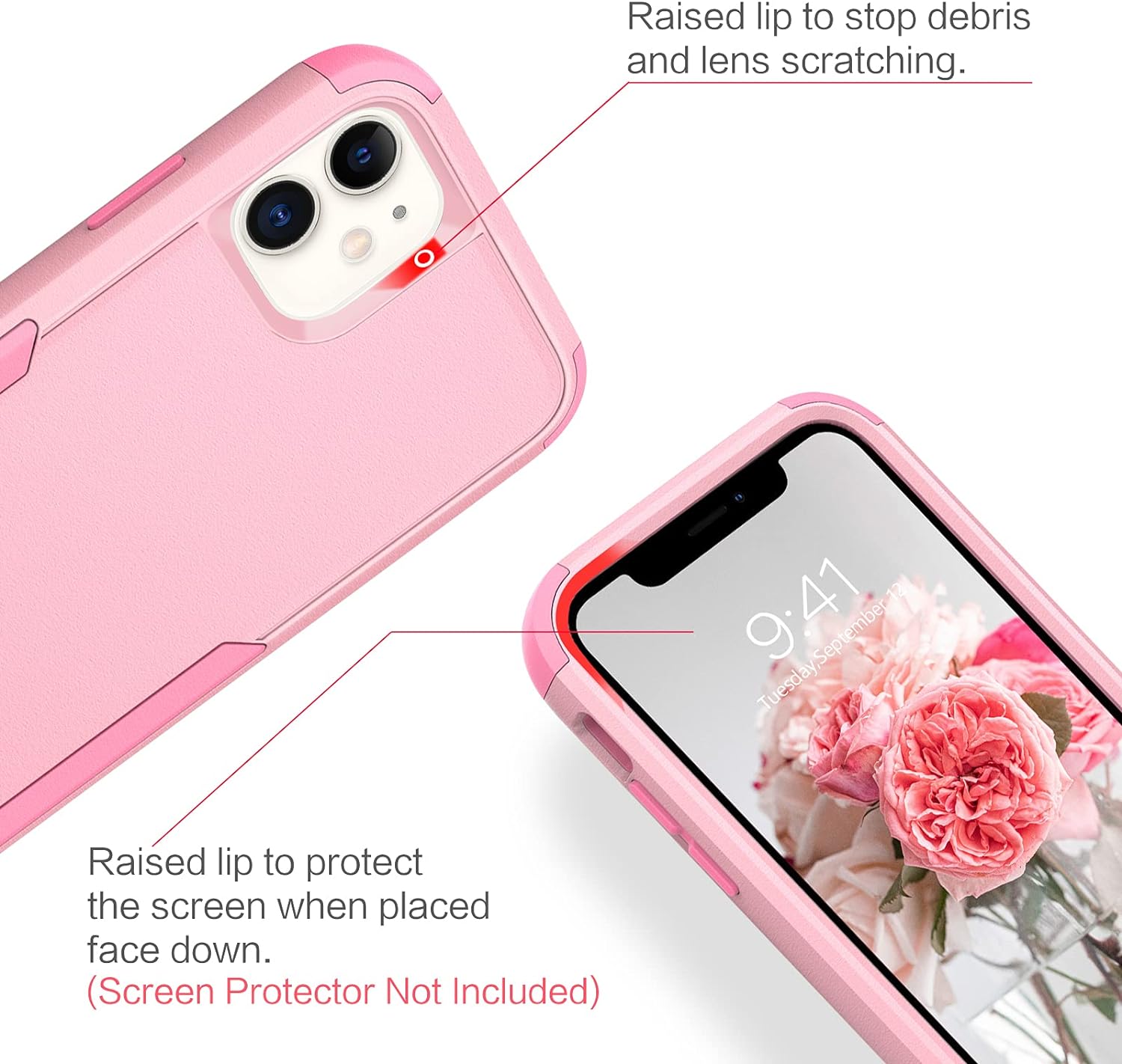 BENTOBEN iPhone 11 Case, Phone Case iPhone 11, Heavy Duty 3 in 1 Full Body Rugged Shockproof Hybrid Hard PC Soft TPU Bumper Drop Protective Girls Women Boy Men Covers for iPhone 11 6.1", Pink Design