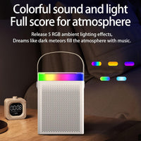 PUSOKEI Karaoke Machine with Two Wireless Microphones, Portable Bluetooth Speaker Set with RGB Lighting for Adults and Kids, Gifts for Boys and Girls (White)