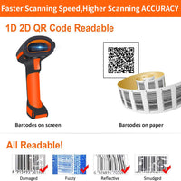 Symcode Wireless 2D Bluetooth Barcode Scanner with Stand, 3 in 1 Bluetooth & 2.4GHz Wireless & USB Wired Connection, Industrial Dustproof and Waterproof, QR Image Bar Code Reader with Vibration Alert