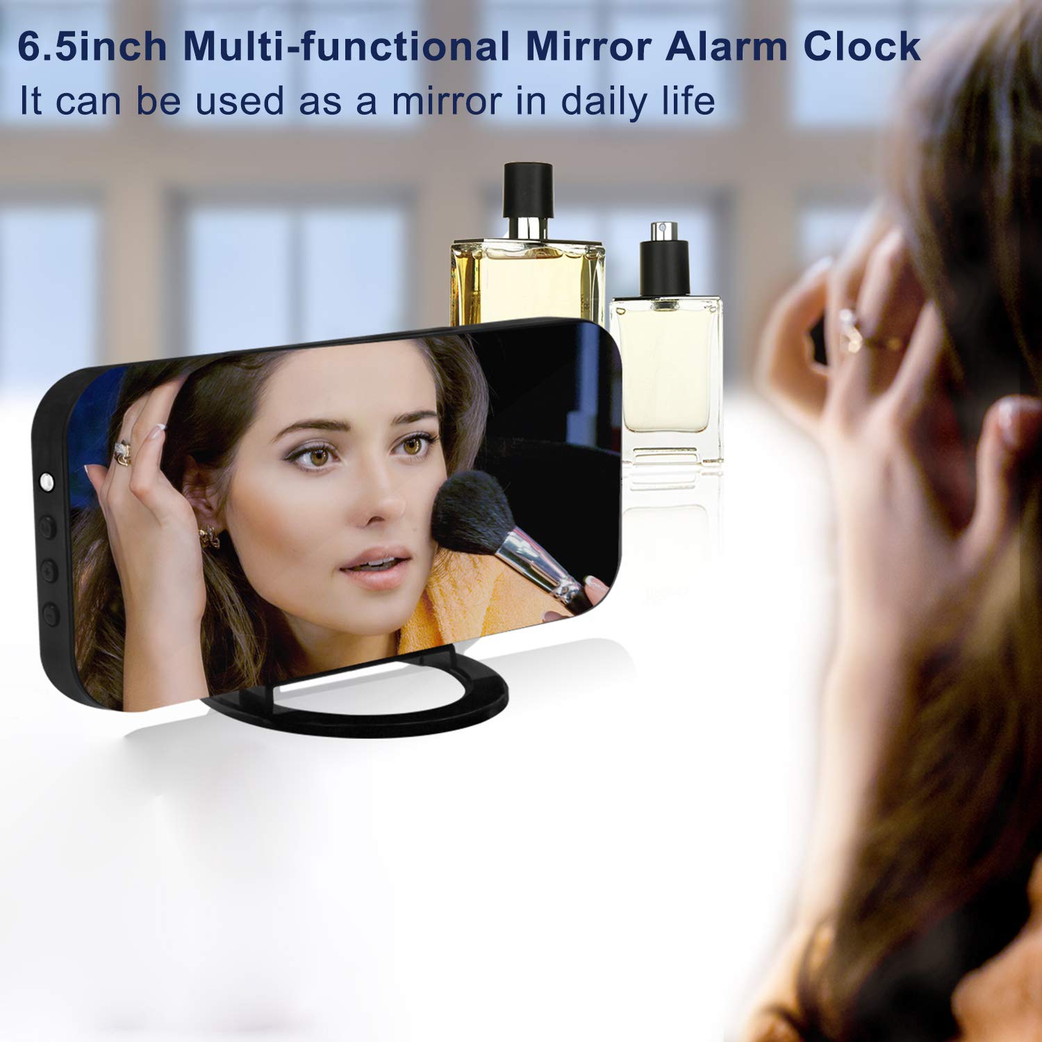 Digital Clock Large Display, LED Alarm Electric Clock Mirror Surface for Makeup with Diming Mode, 3 Levels Brightness, Dual USB Ports Modern Decoration for Home Bedroom Decor-Black