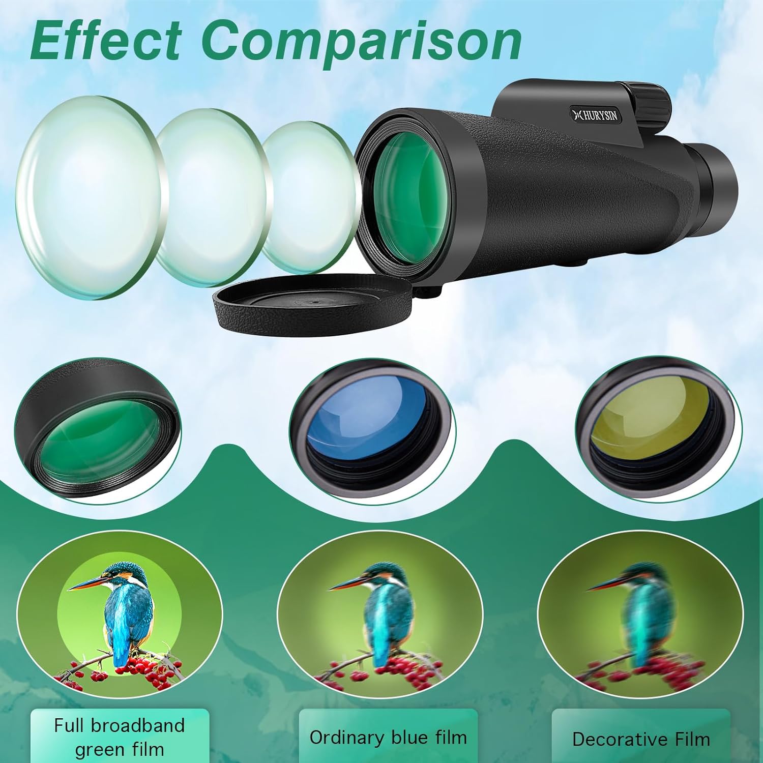 HURYSIN 8X42 mm HD Monoculars - Suitable for Bird Watching, Hunting, Travel