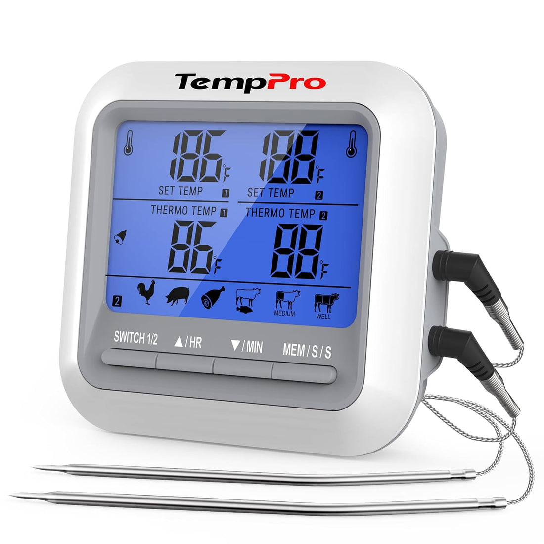 TempPro G17 Digital Meat Thermometer Dual Probes Food Thermometer for Oven Smoker Grill Deep Fry Cooking Thermometer with Backlit Oven Thermometer with Timer, White