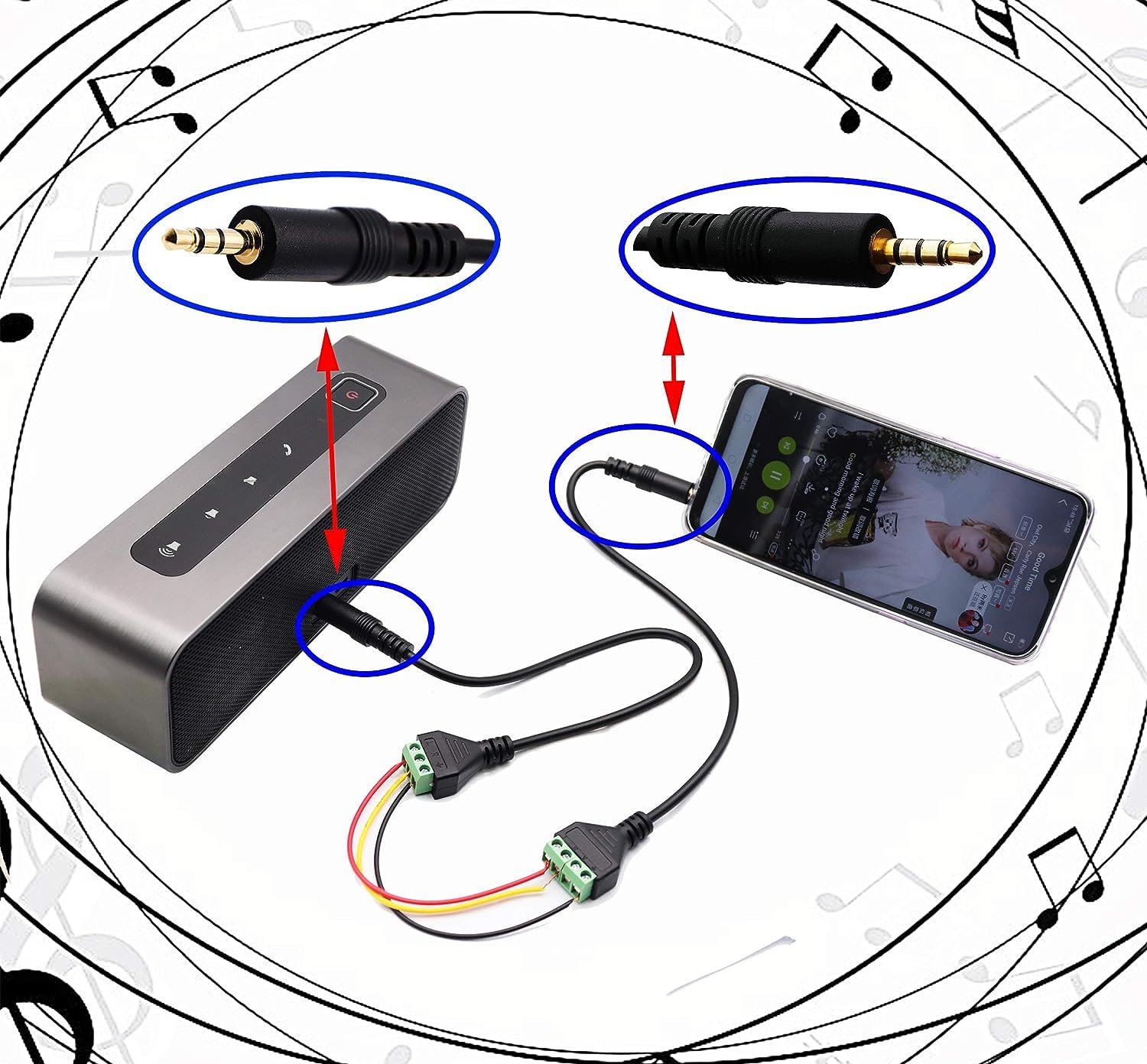 zdyCGTime 3.5mm Screw Terminal Block Cable 3.5mm (1/8inch) Stereo Audio Male to 3 Pin/Way Female Bolt Screw AV Headphone Type Adapter Cable（30CM/2Packs)(3Pole/M)