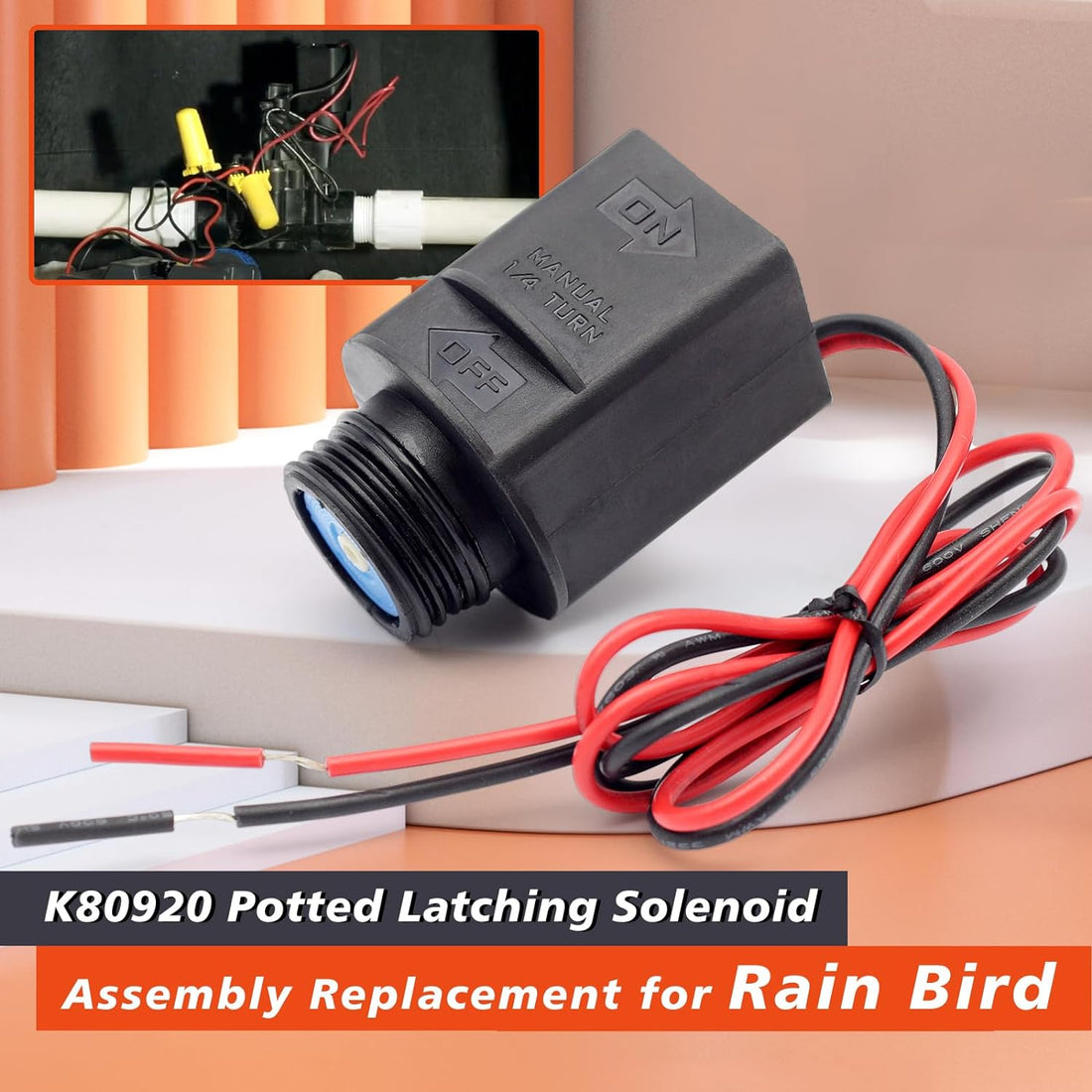 K80920 Potted Latching Solenoid Assembly Replacement for Rain Bird TBOSPSOL TBOS DV DVF ASVF PGA PEB PESB GB EFB-CP BPE and BPES Series Irrigation Sprinkler System DC Solenoid