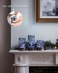 Homemory Flickering Flameless Candles with Remote, Embedded String Lights in Acylinder Vase, Battery Operated Fake Candles, Gray LED Candles with Timer for Christmas Decor, 8 Mode Lights, Set of 3