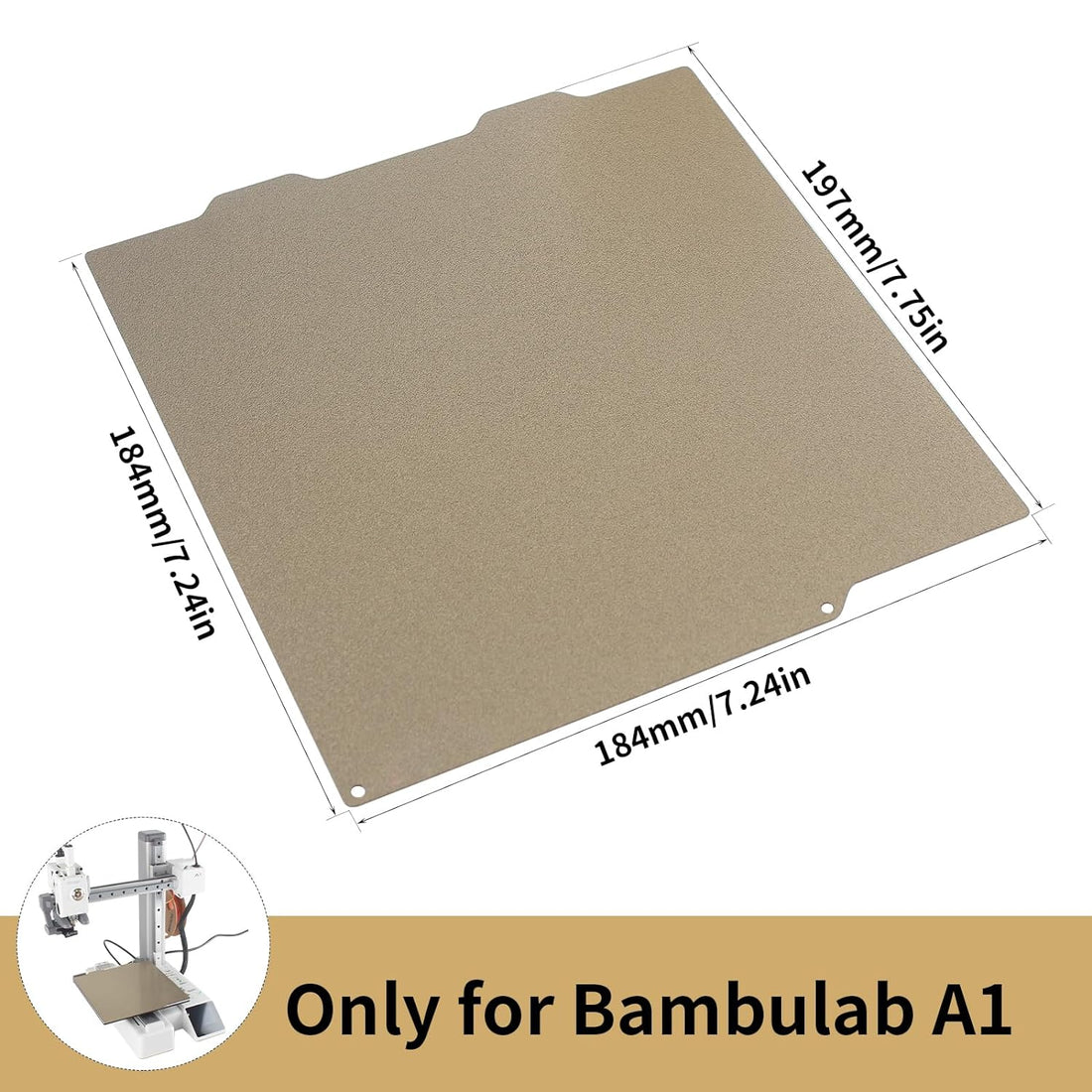 Imdinnogo 3D Printer Platform Bambulab A1 Mini PEI Powder Coating Stainless Steel Plate 184 x 184 mm Gold: Dual Texture PEI Spring Steel Plate Strong Adhesion and Easy Prints Release BCZAMD