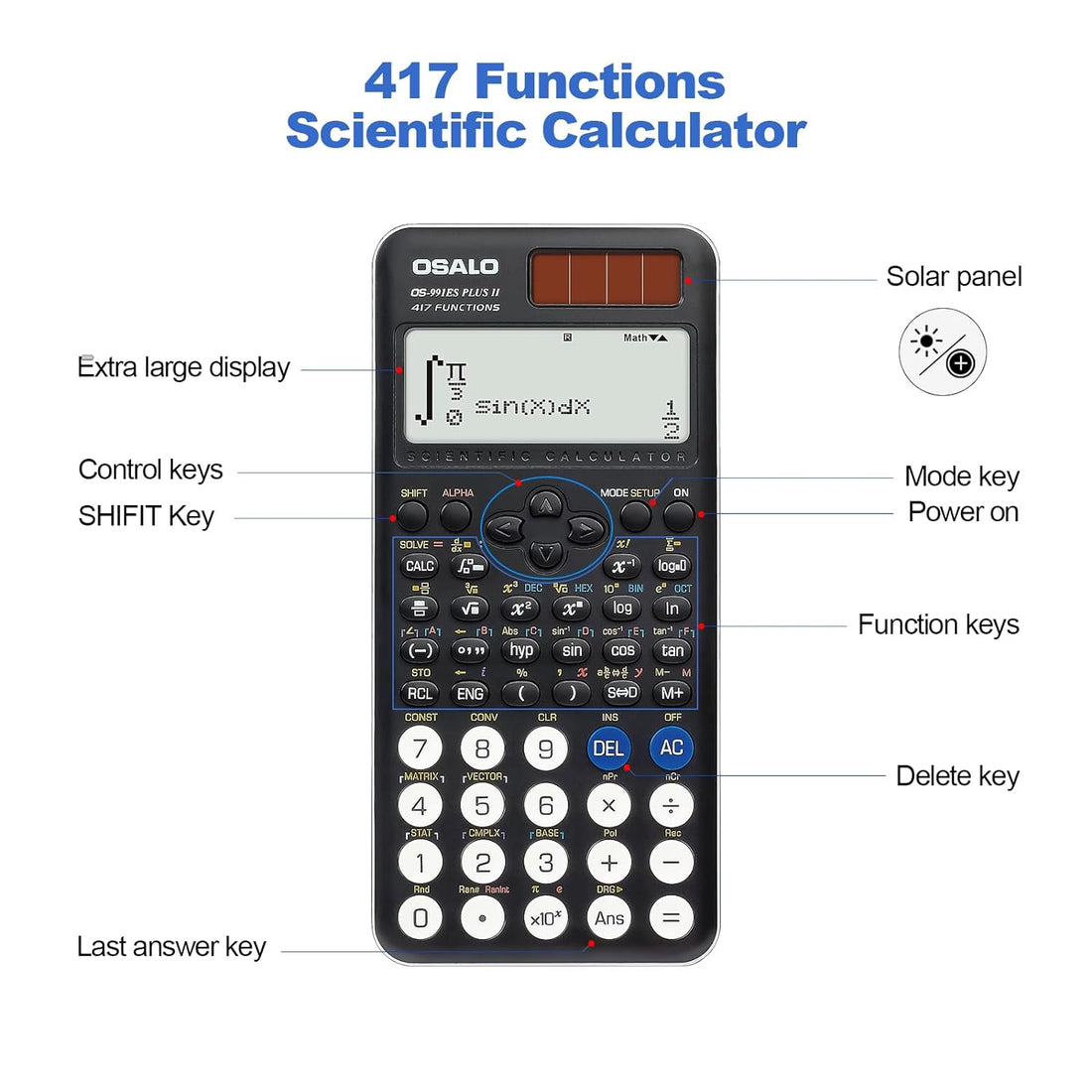 OSALO Scientific Calculator 417 Function 2 Line 10+2 Digits