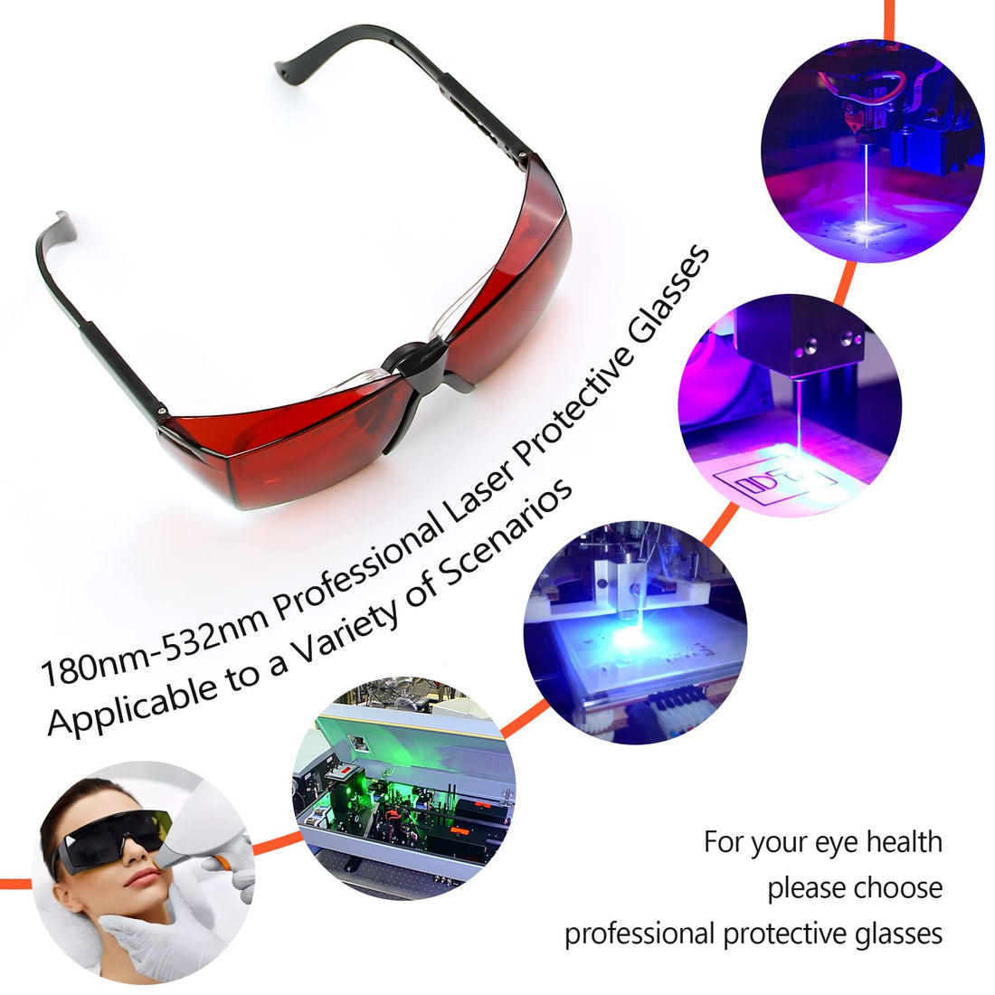 Wavelength 180nm-540nm Laser Safety Glasses for 405nm, 445nm, 450nm,520nm,532nm Laser Light ,Yag, Blue, Green Laser and UV Light Eye Protection Fit Dazzling Lasers, Like Engraving Machines