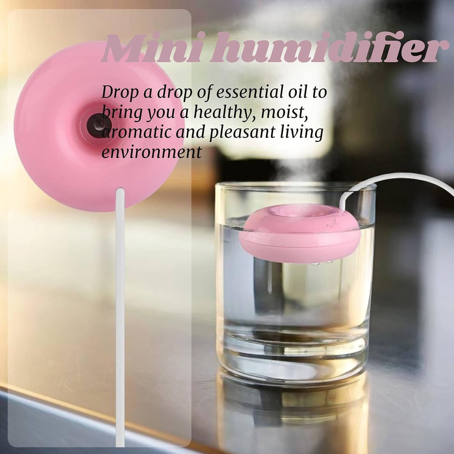 Mini Doughnut-Shaped Humidifier,Portable USB Powered Spray Humidifier,Atomization Spray Humidifier Floats On The Water for Home Bedroom Office Car,Outdoor Air Freshener,Aroma Diffuser