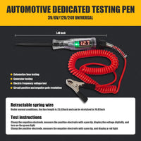 QODOLSI 1 PC Car Multi-Function LED Circuit Tester Pen, Digital Electrical Pen Circuit DC 6V/12V/24V Electrical Circuit, Spring Line Retractable Display Electrical Pen, Universal Accessories (Red)