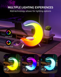 BURLAN Multifunctional Bluetooth Speaker with Desk Lamp, Table Lamp Ambient Lighting with Wireless Fast Charging, Alarm Clock, Running Lights Table Lamps, Mood Lights