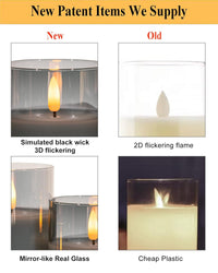 ANGELLOONG Glass Battery Operated Candles, Flickering Flameless Candles with Remote and Timer, LED Electric Pillar Candles for Home Farmhouse Bathroom Decor, Gray