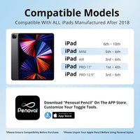 Penoval Stylus Pen for iPad Pencil Active Stylus Pens Palm Rejection Toggle Tool , Tilt Sensitivity, Compatible with iPad Pro 11/12.9, iPad Air 3,4,5, iPad mini5/6 iPad6/7/8/9/10 After 2018, AX Ultra