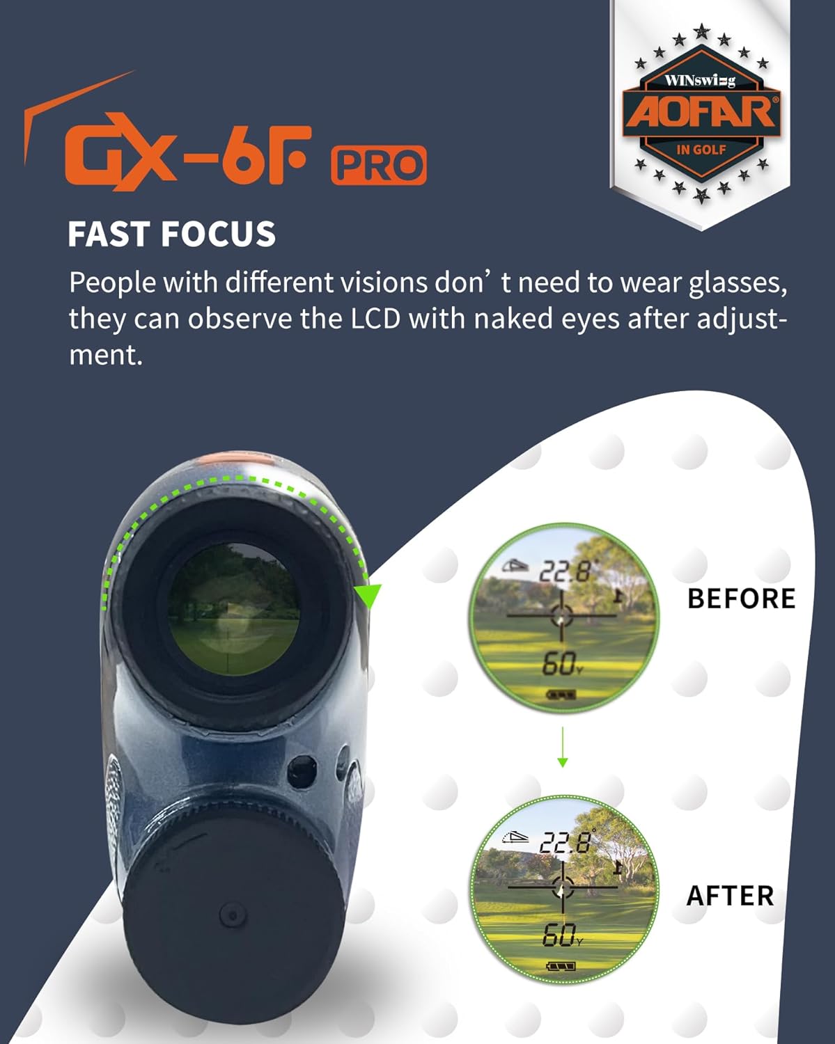AOFAR GX-6F PRO Golf Rangefinder Update Version, with Slope and Angle Switch, Flag Lock with Pulse Vibration and Closer Scanning, Continuous Scan, Measures up to 600 Yards, Readings Fast and Accurate