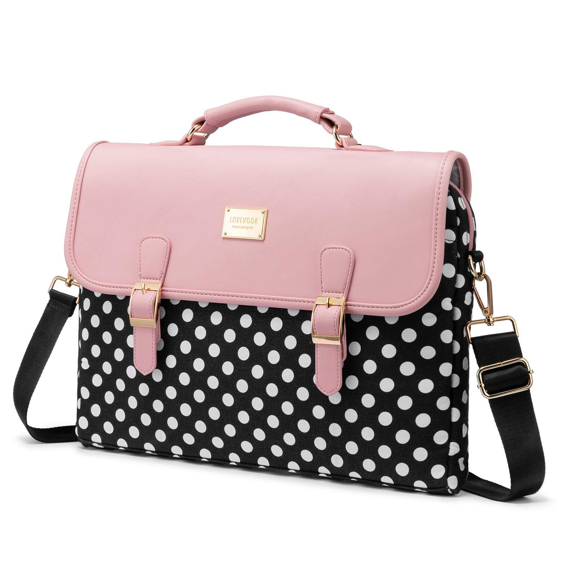 Computer Bag Laptop Bag for Women Cute Laptop Sleeve Case for Work College, Slim-Pink-Polka, 15.6-Inch