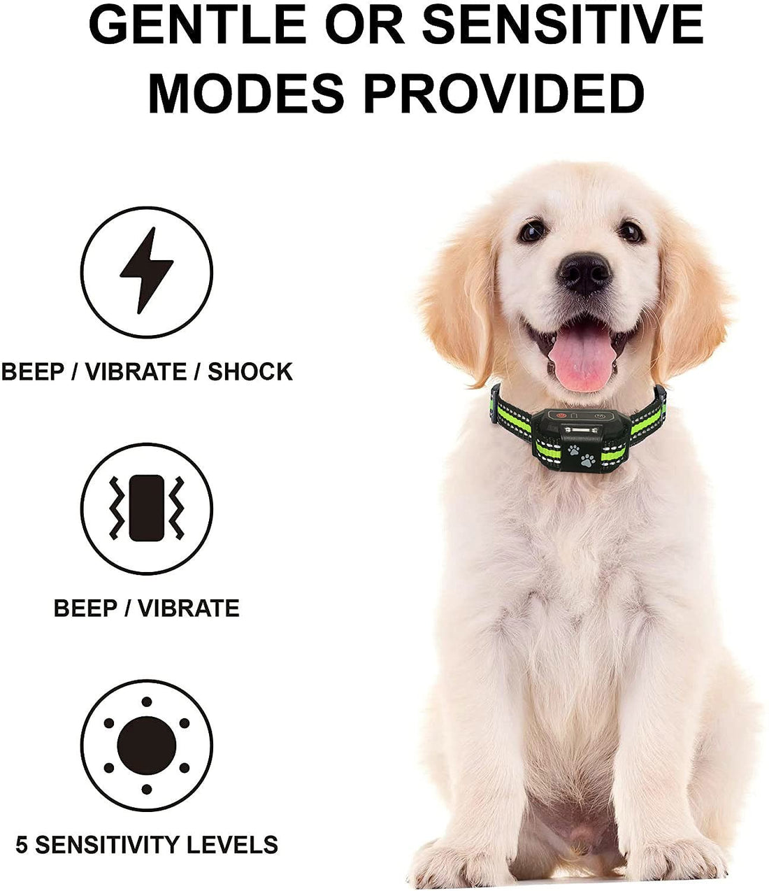 Dog Bark Collar- MAKASI Rechargeable Barking Training Collar with 5 Adjustable Sensitivity and Intensity Beep Vibration- Humane, Optional No Shock Barking Collar for Small Medium Large Dogs (Orange)