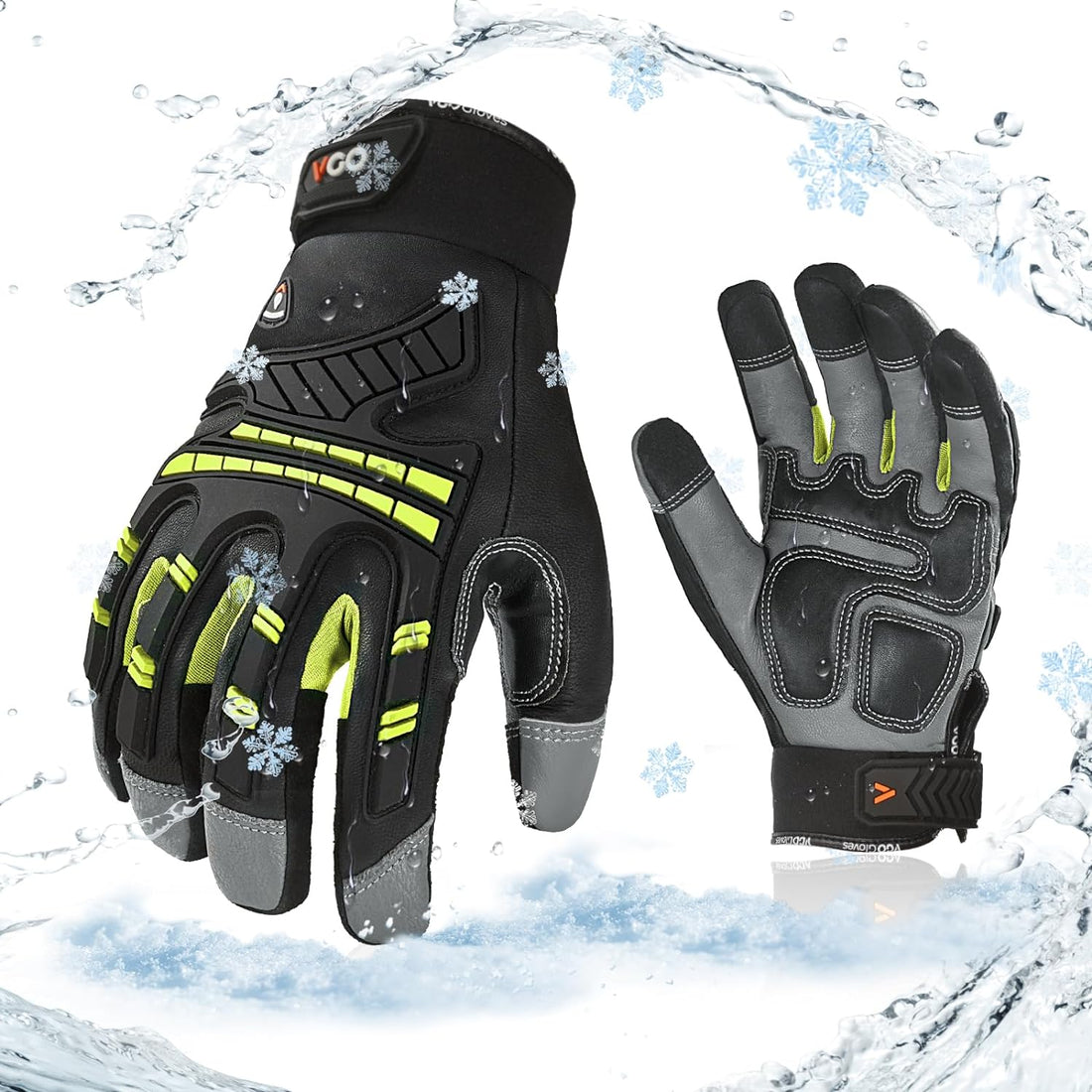 Vgo... -4℉ or above Winter Waterproof High Dexterity Heavy Duty Mechanic Glove, Anti-vibration, Anti-abrasion, Touchscreen (1 Pair,M,Green,GA8954FW)