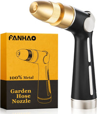 FANHAO Garden Hose Nozzle with High Pressure Jet, 100% Heavy Duty Metal Water Hose Sprayer, Thumb Flow Control, On Off Valve, 4 Spray Patterns for Garden Watering, Car and Pet Washing