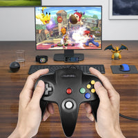 2 Pack Classic N64 USB Controller, kiwitatá Retro N64 Bit USB Remote Wired PC Joystick Controller for Windows XP 7 8 10 & Mac Retro Pie Black