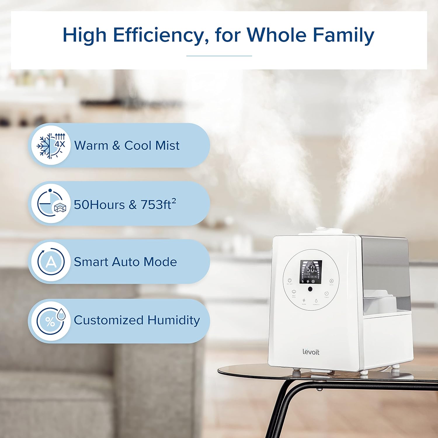 Levoit Humidifiers 6L Warm&Cool Mist Ultrasonic Humidifier Germ Free&Whisper-Quiet 2-Year Warranty 1 Pack White,6 Liter