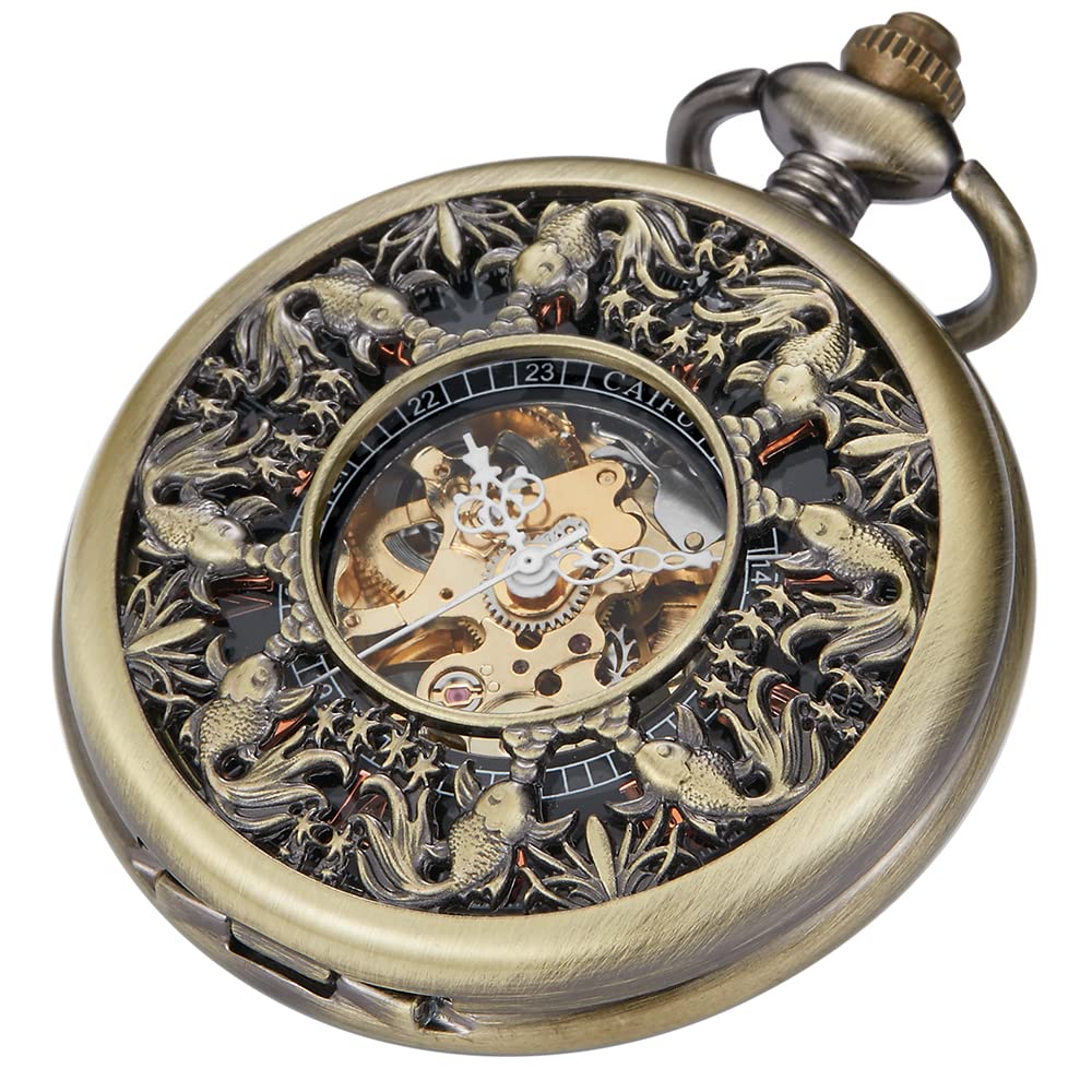 Alwesam Mechanical Hand Wind Pocket Watch Roman Numerals Scale Steampunk with Chain Box