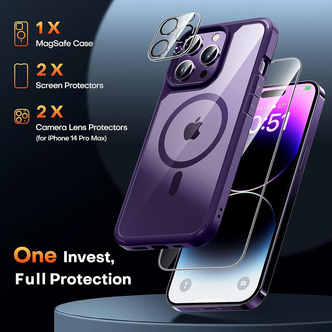 TAURI Magnetic Clear Case for iPhone 14 Pro Max [Military Shockproof] [Designed for MagSafe] Slim Cover 6.7 inch, Purple