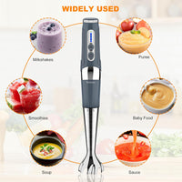 Cordless Hand Blender: Rechargeable Cordless Immersion Blender Handheld, 21-Speed & 3-Angle Adjustable with 304 Stainless Steel Blades for Milkshakes | Smoothies | Soup| Puree | Baby Food (Grey)