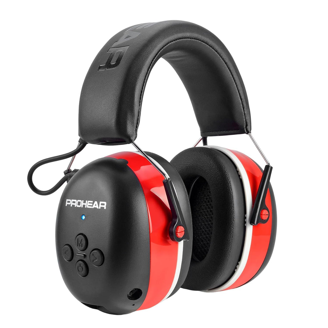 PROHEAR 037 Bluetooth 5.0 Hearing Protection Headphones with Rechargeable 1100mAh Battery, 25dB NRR Safety Noise Reduction Ear Muffs with 40H Playtime for Mowing - Red