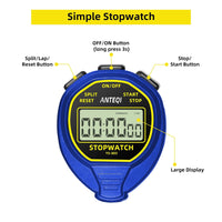 ANTEQI Waterproof Stopwatch Timer, Large Display Simple Stopwatch with ON/Off Function No Clock No Calendar No Alarm Basic Operation, Silent Stop Watch for Sports Coaches Swimming Running Training