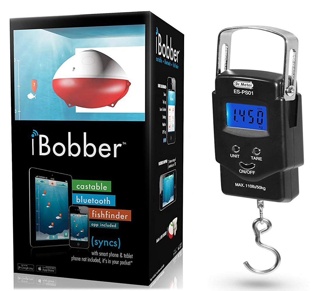 iBobber Wireless Bluetooth Smart Fish Finder for iOS and Android devices & Dr. Meter PS01 110lb/50kg Electronic Balance Digital Fishing Postal Hanging Hook Scale (Bundle)