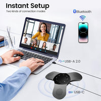 Bluetooth Conference Speaker with Microphone & Premium 360° Voice Pickup，USB-C Speakerphone Home Office for Teams/Zoom,Noise Cancelling Omnidirectional Conference Room Microphone and Speaker