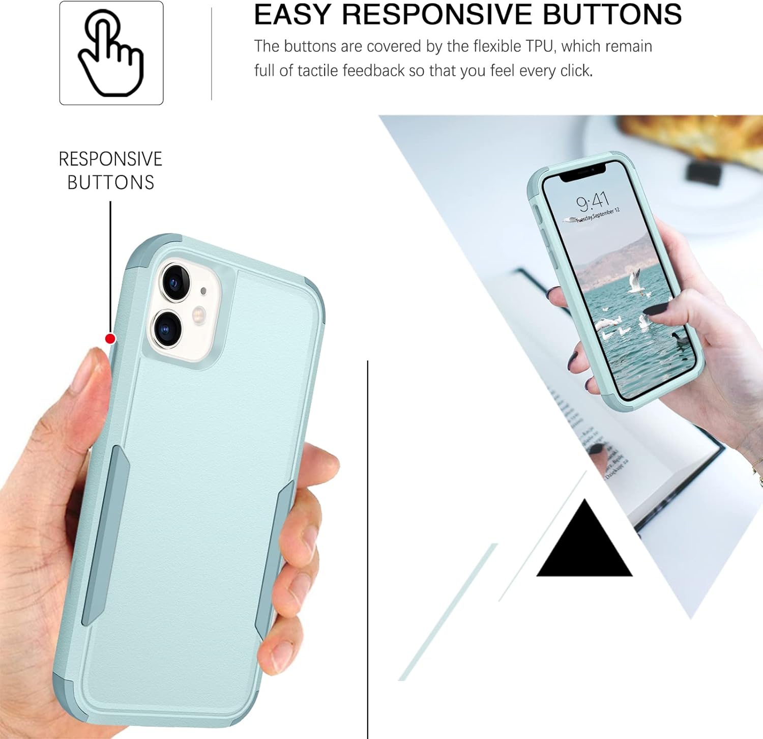 BENTOBEN iPhone 11 Case, Phone Case iPhone 11, Heavy Duty 3 in 1 Full Body Rugged Shockproof Hybrid Hard PC Soft TPU Bumper Drop Protective Girls Women Boy Men Covers for iPhone 11 6.1", Mint Green