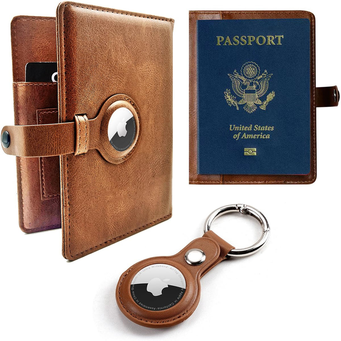 Travel Passport Wallet with Airtag Holder,RFID Passport Vaccine Card Holder, Brown B, Business