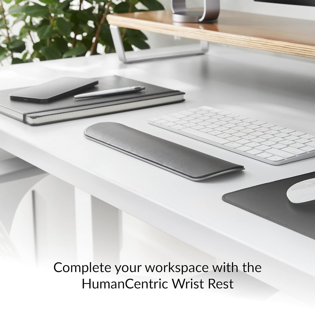 HumanCentric Keyboard Wrist Rest Pad - Wrist Support for Keyboard, Premium Office Desk Accessories in Space Gray Aluminum and Black Synthetic Leather, Ergonomic Wrist Rests for Computer Keyboard