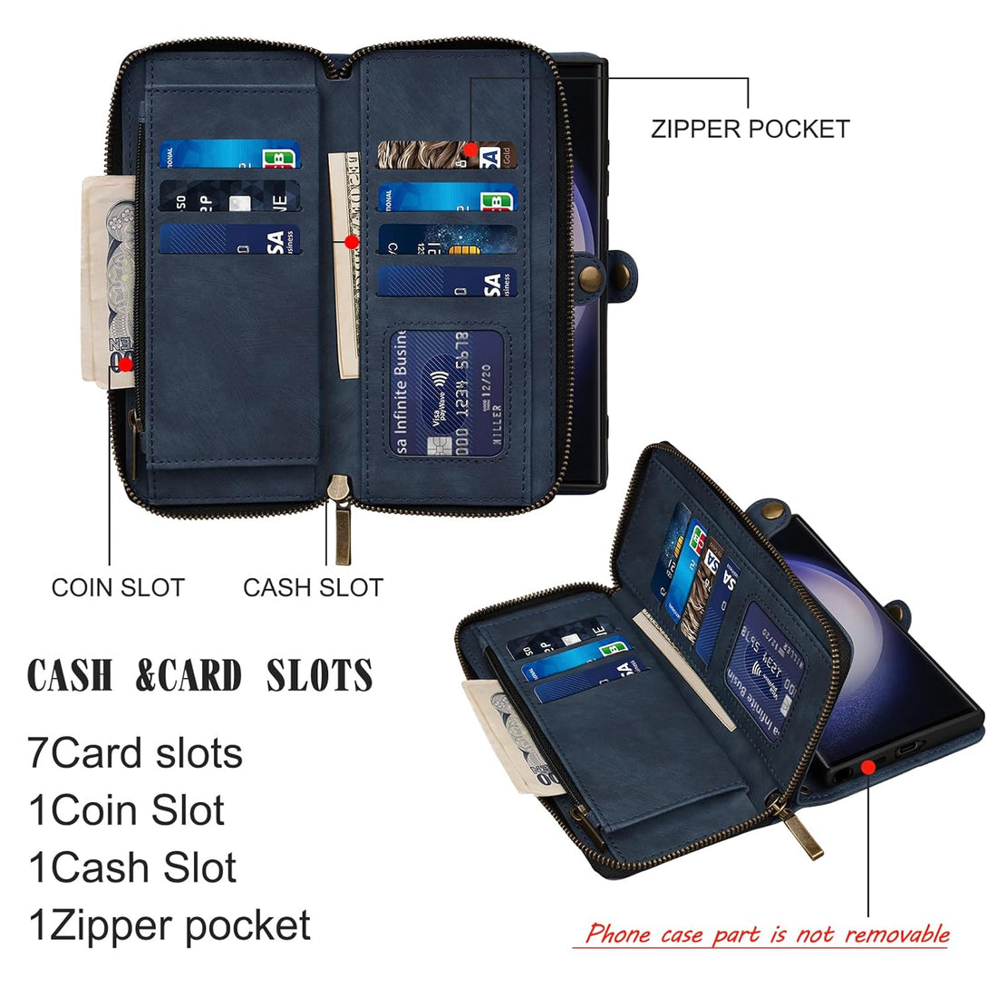 Rssviss Wallet Case for Samsung Galaxy S24 Ultra 5G Crossbody with Card Holder Wrist Strap,《RFID Blocking》Flip Zipper Case PU Leather, Purse Cover for Samsung S24 Ultra Men Women 6.8 inch Darkblue