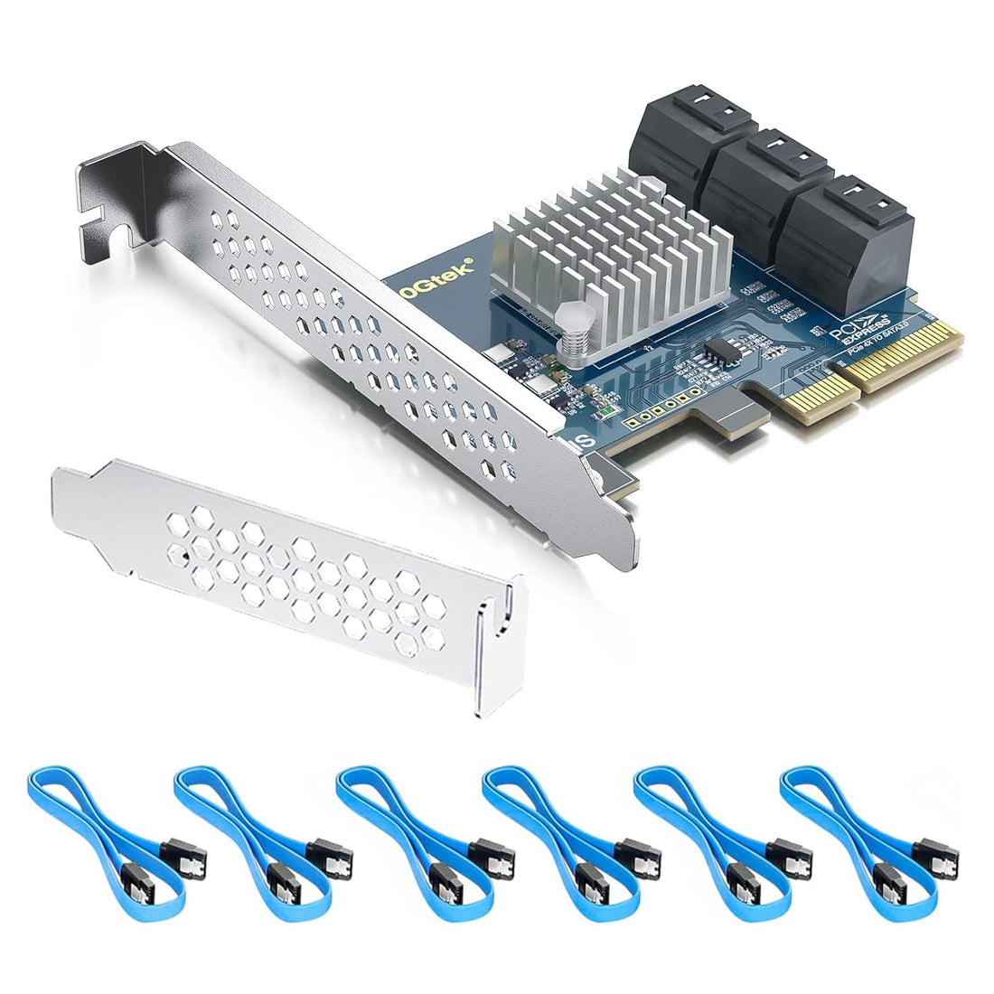 10Gtek PCIe SATA Card 6 Port with 6 SATA Cables and Low Profile Bracket, 6Gbps SATA3.0 Controller PCI Express Expansion Card, X2, Support 6 SATA 3.0 Devices