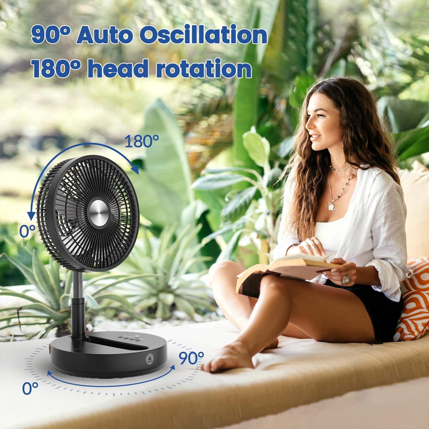 Primevolve 10 inch Oscillating Fan, Battery Operated Fan Adjustable Height, USB Rechargeable- 4 Speeds, 8H Timer Setting for Bedroom Home Office Outdoor Camping Tent Travel