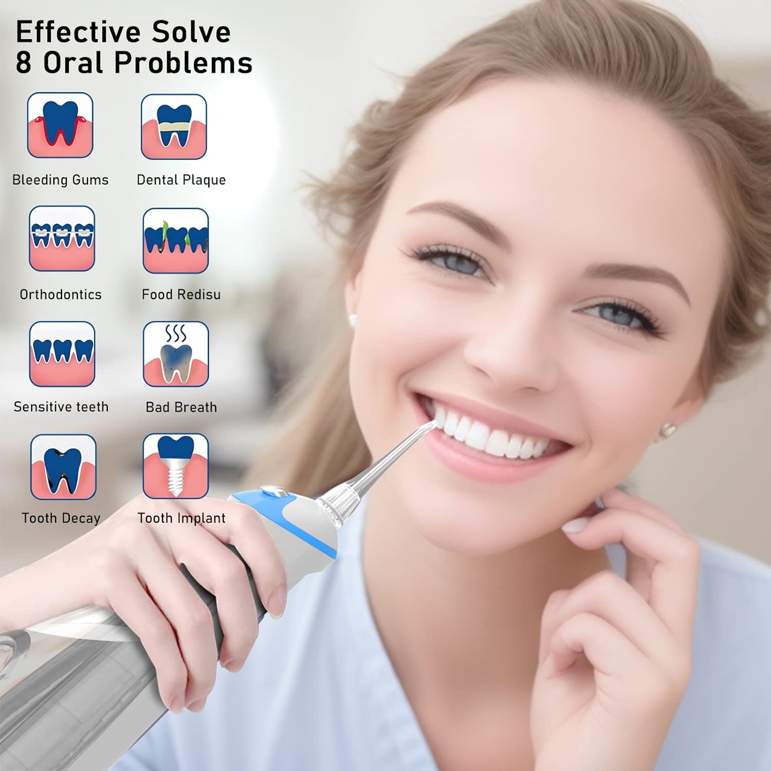 Rechargable Cordless Oral Irrigator with 6 Flossing Modes & 5 Jet Tips, Water Dental Flosser with 3 Brushing Modes Electric Toothbrush
