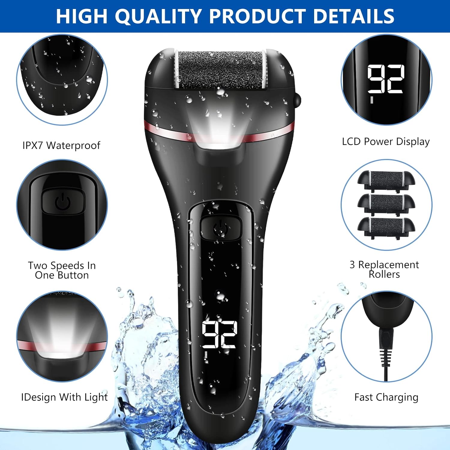 Electric Callus Remover Kit,Professional Pedi Feet Care for Dead (Black)