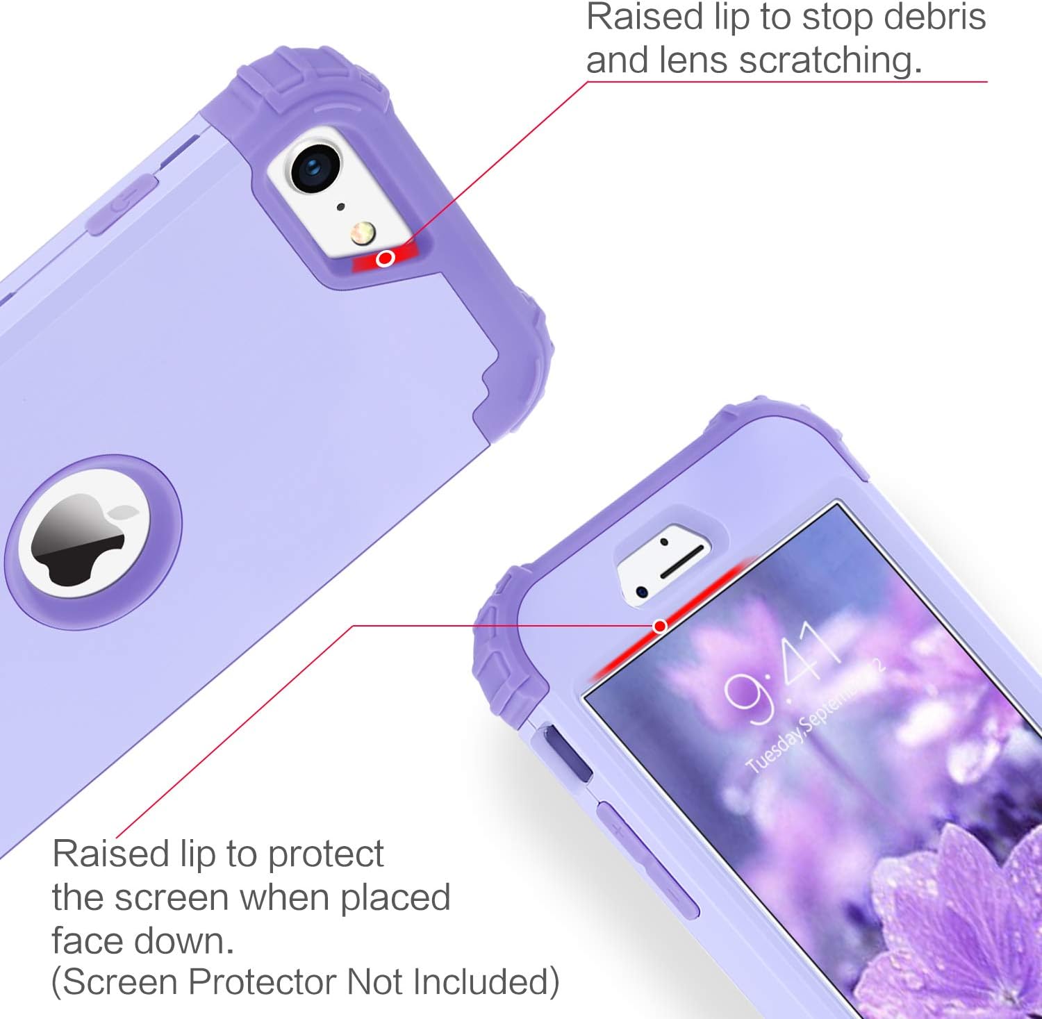 BENTOBEN for iPhone SE 2022 Case and iPhone SE 2020 Case, Heavy Duty 3 in 1 Full Body Rugged Shockproof Hybrid Hard PC Soft Rubber Case for iPhone SE 3rd/2nd Gen, Light Purple/Lavender