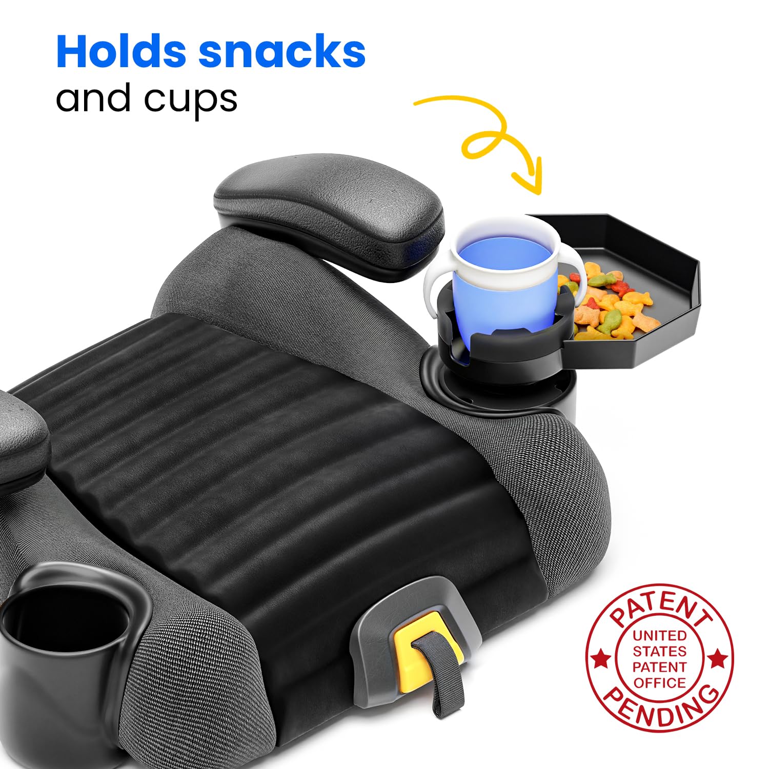 Kids Travel Tray – Large Base - Car Seat and Car Cup Holder Tray - Tray for Snacks, Entertainment, Toys – Includes Cup Holder – Fits Most Car Seats